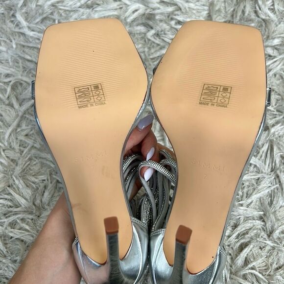 NWOB SIMMI Gracie Silver Mirror Diamanté Strappy Heeled Sandals US 9 UK 7 - Picture 10 of 12